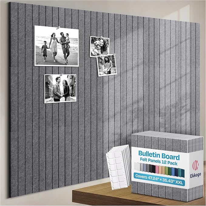 X-Large Cork Board Alternative 12-Pack Felt Bulletin Board Thick and Decorative by EkkogoAcousticPanels
