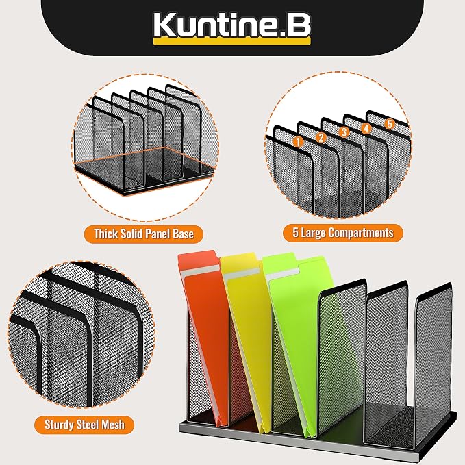Kuntine.B Desk File Organizer 5 Upright Mesh Desktop Organizer File Sorter - Image 9