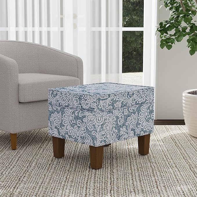 Home Decor | Dinah Collection Modern Storage Ottoman | Ottoman with Storage for Living Room & Bedroom(Blue Denim Jacobean Print)-DeskLoop Office